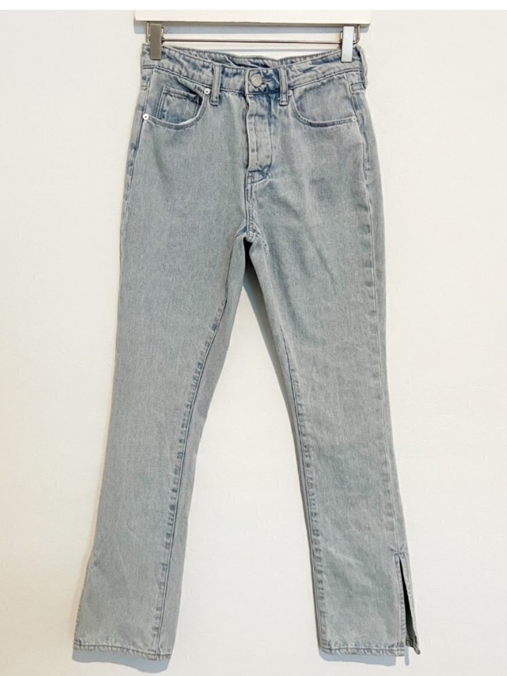 Blank NYC Lexington Jeans Size 24 Blue Denim Split Hem High Rise Rigid Casual